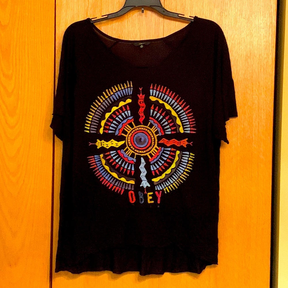 Obey black MEDIUM modal graphic tee medicine wheel 4 directions native EUC